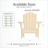 Size reference chart for ADIRONDACK CHAIR FRONT