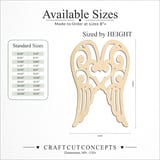 Size reference chart for ANGEL WINGS ORNATE SCROLLWORK