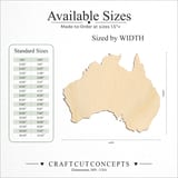 Size reference chart for AUSTRALIA