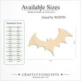 Size reference chart for BAT FLYING CURVED