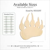 Size reference chart for BEAR PRINT