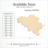 Size reference chart for BELGIUM