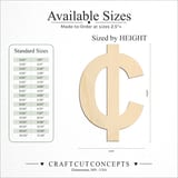 Size reference chart for CENT SYMBOL