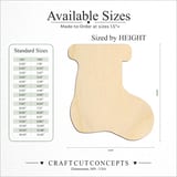 Size reference chart for CHRISTMAS STOCKING ROUNDED TOE