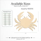 Size reference chart for CRAB RAISED CLAWS