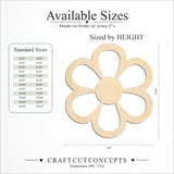 Size reference chart for DAISY BLOOM OUTLINE
