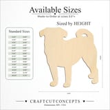 Size reference chart for ALERT STANDING DOG PUG