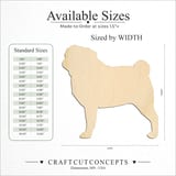 Size reference chart for STANDING SILHOUETTE DOG PUG