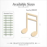 Size reference chart for Beamed Eighth Notes