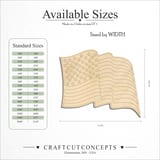 Size reference chart for Waving US Flag with Engraved Detail