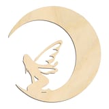 Laser-cut baltic birch silhouette of FAIRY KNEELING ON CRESCENT MOON