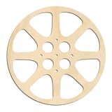 Laser-cut baltic birch silhouette of FILM REEL SIX SPOKE
