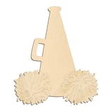 Laser-cut baltic birch silhouette of FRONT CHEER MEGAPHONE AND POMS