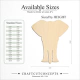 Size reference chart for FRONT FACING ELEPHANT