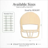 Size reference chart for FRONT VIEW FOOTBALL HELMET