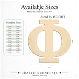 Size reference chart for GREEK LETTER PHI