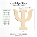 Size reference chart for GREEK LETTER PSI