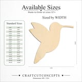 Size reference chart for HUMMINGBIRD FLYING SILHOUETTE