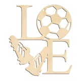 Laser-cut baltic birch silhouette of LOVE SOCCER