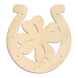 Laser-cut baltic birch silhouette of LUCKY CLOVER HORSESHOE