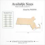 Size reference chart for MASSACHUSETTS STATE SILHOUETTE