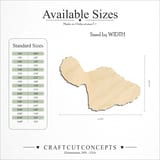 Size reference chart for Maui Island Hawaii