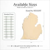 Size reference chart for MICHIGAN LOWER PENINSULA