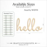 Size reference chart for MONO HELLO SCRIPT