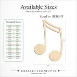 Size reference chart for Beamed Eighth Notes
