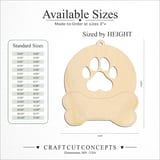 Size reference chart for Paw Print Hanging Sign