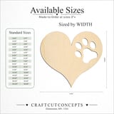 Size reference chart for PAW PRINT HEART