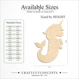 Size reference chart for PBL UNICORN MERMAID