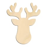 Laser-cut baltic birch silhouette of REINDEER HEAD FRONT ROUNDED ANTLERS