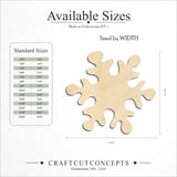 Size reference chart for ROUNDED SIX POINT SNOWFLAKE
