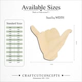 Size reference chart for SIGN LANGUAGE SHAKA HAND