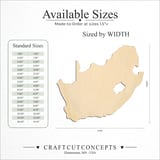 Size reference chart for SOUTH AFRICA