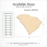 Size reference chart for SOUTH CAROLINA STATE CRAFT VARIANT