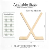 Size reference chart for SPORTS CROSSED HOCKEY STICKS