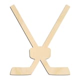 Laser-cut baltic birch silhouette of SPORTS HOCKEY PUCK WITH CROSSED STICKS