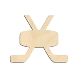 Laser-cut baltic birch silhouette of Hockey Puck with Crossed Sticks