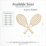 Size reference chart for Crossed Tennis Rackets