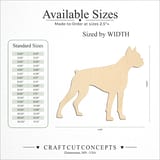 Size reference chart for STANDING DOG BOXER SILHOUETTE