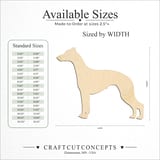 Size reference chart for STANDING DOG WHIPPET SILHOUETTE