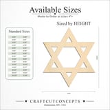Size reference chart for Star of David