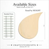 Size reference chart for Teardrop Shape