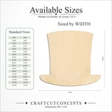 Size reference chart for Top Hat