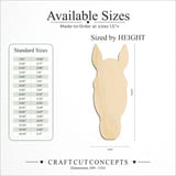 Size reference chart for NARROW UPRIGHT HORSE HEAD