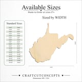 Size reference chart for West Virginia State Crafty Silhouette
