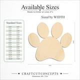 Size reference chart for WIDE SPACED PAW PRINT