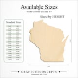 Size reference chart for WISCONSIN STATE CRAFT VARIANT